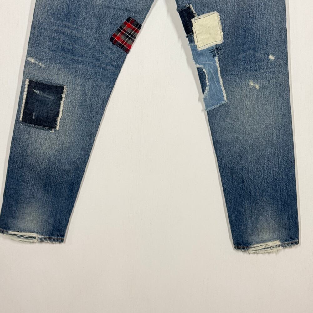 Moussy VIntage Patchwork Jeans Size 27 Blue Denim Button Fly Distressed Boho - Picture 6 of 11